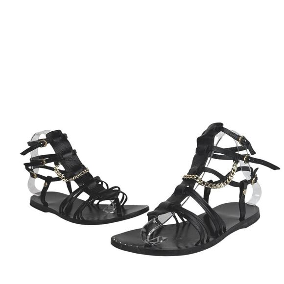 AllSaints Gelda Black Strappy Chain Gladiator Ankle Strap Flats Sandal Size 7.5 - Picture 8 of 8